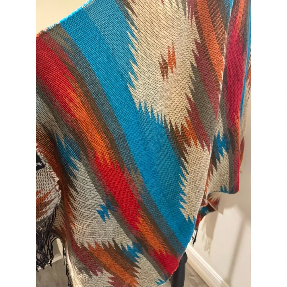 Rue21 etc. Southwestern Geometric Shawl Wrap Fringe Multi-Color OS